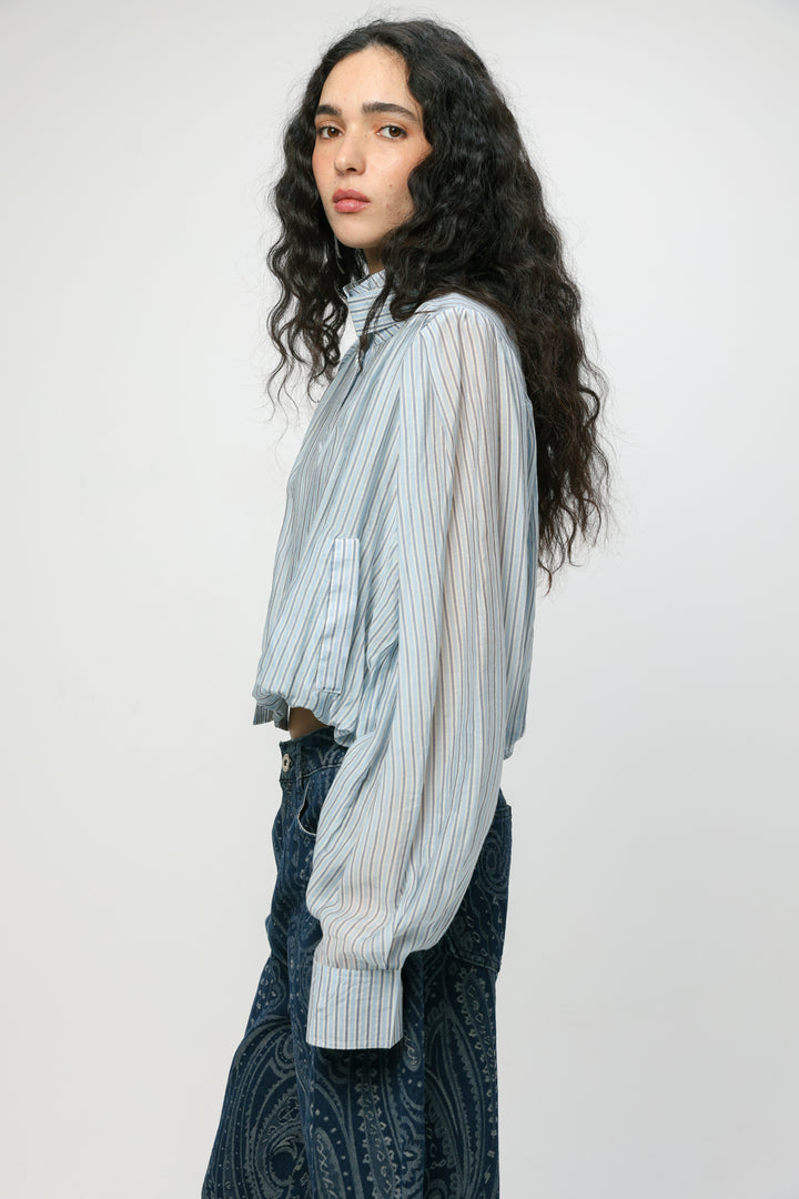 Light Blue Striped Balloon Blouse