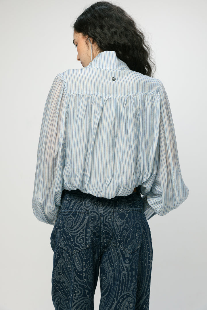 Light Blue Striped Balloon Blouse