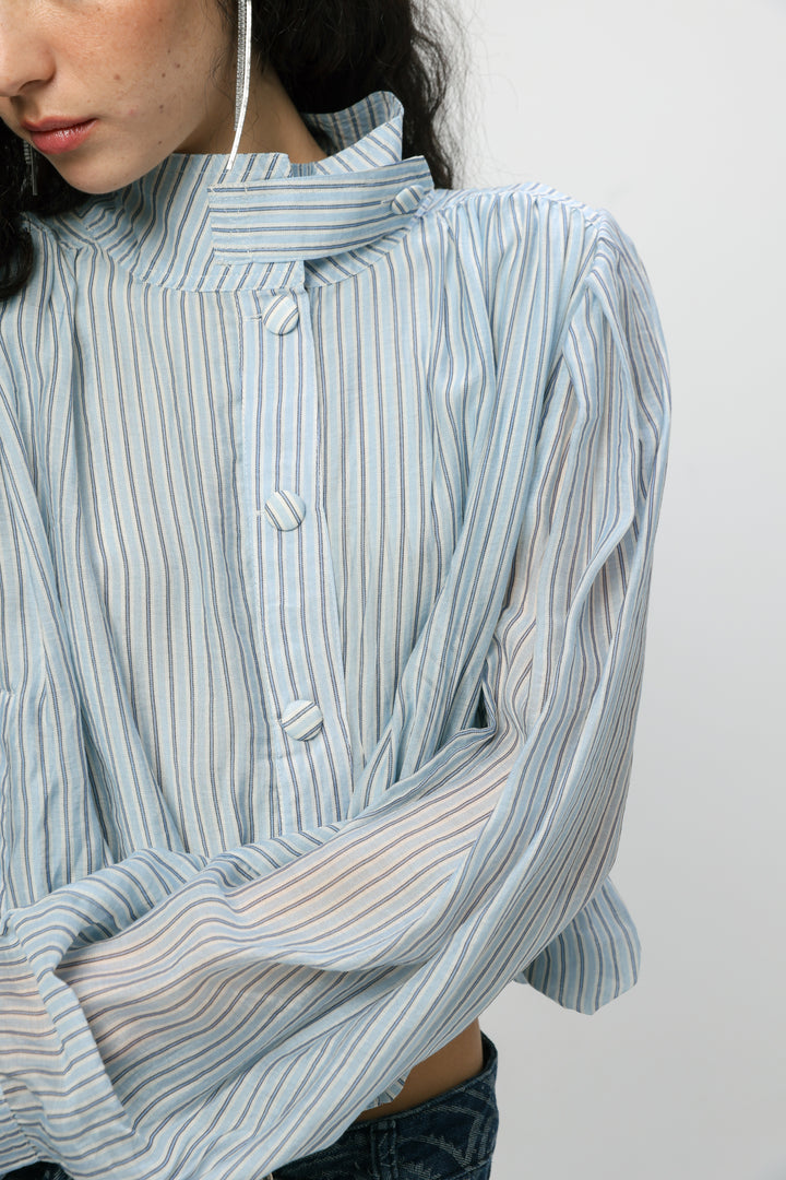 Light Blue Striped Balloon Blouse