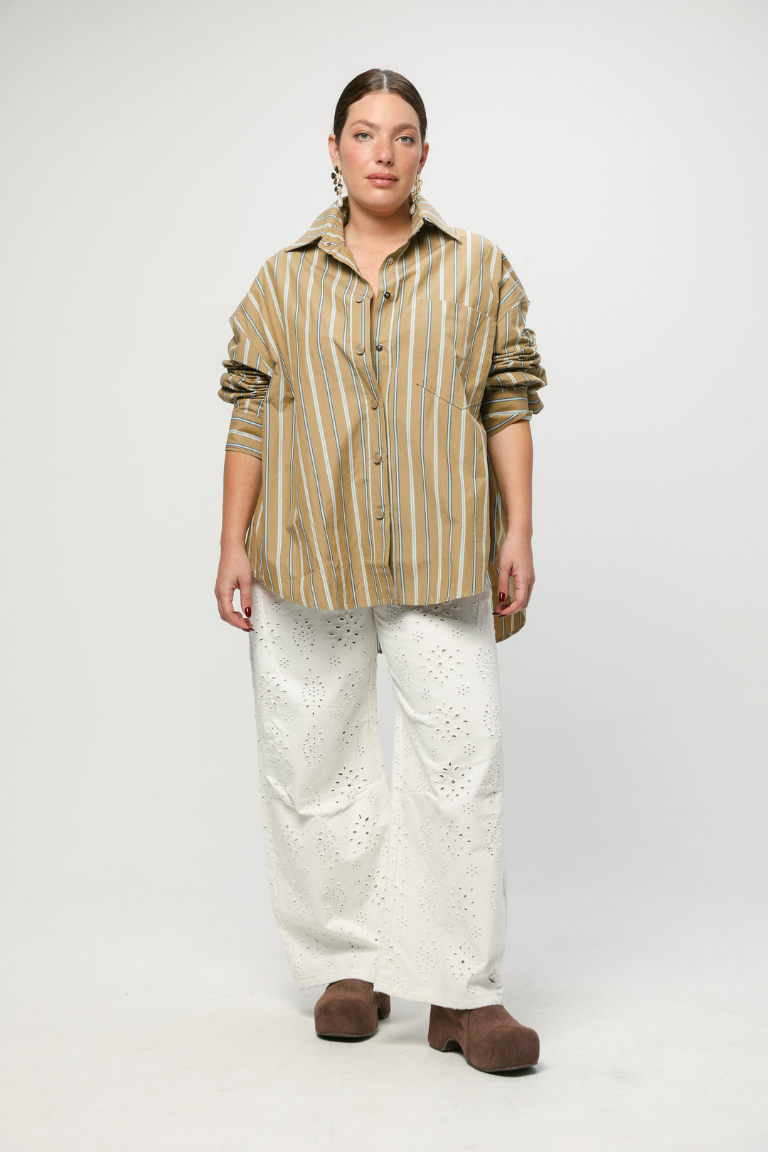 Wide Light Blue Striped Buttoned Shirt