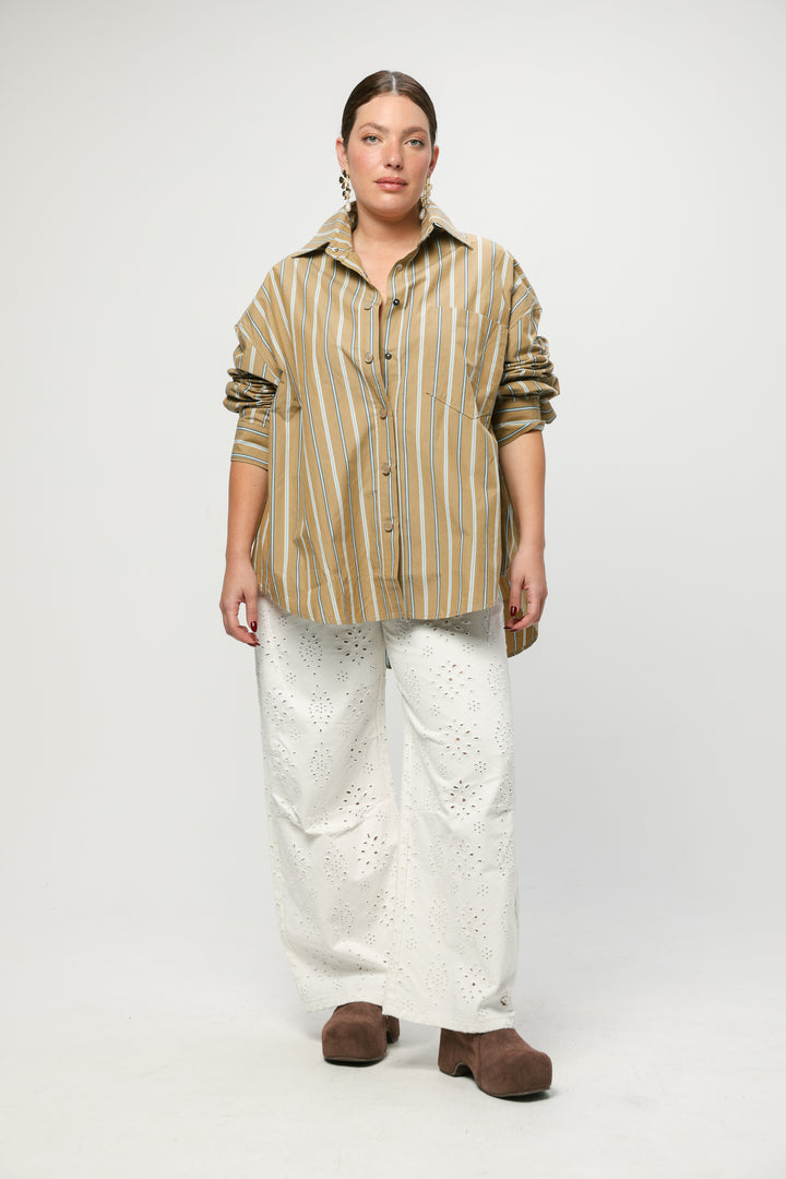 Wide Light Blue Striped Buttoned Shirt