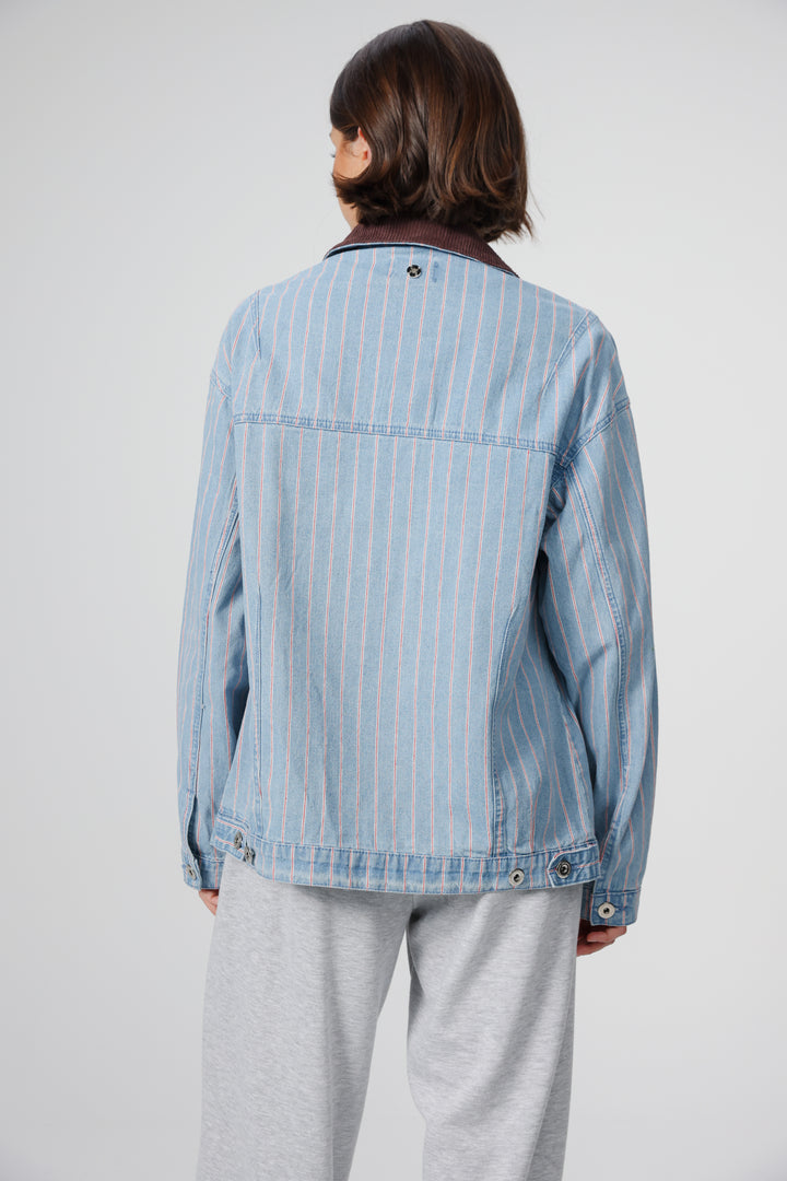 Corduroy Mixed Blue Striped Denim Jacket