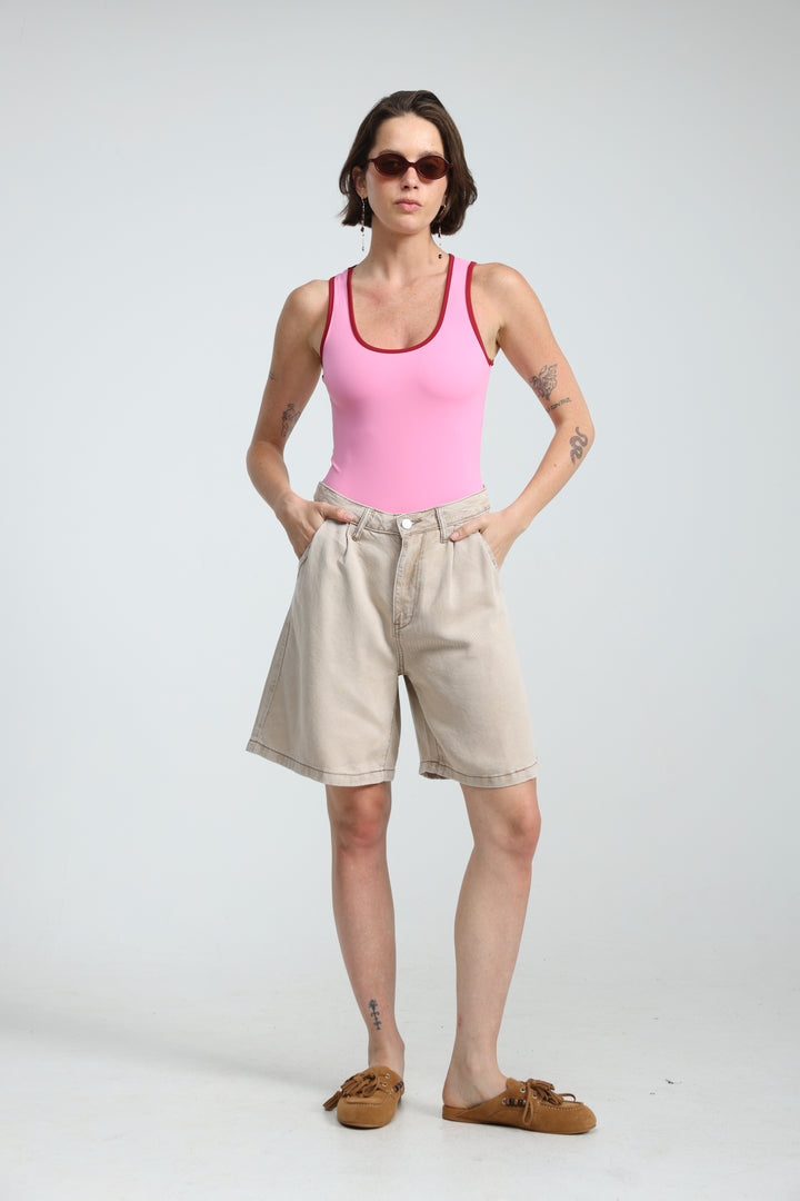Redefine Beige Denim Shorts