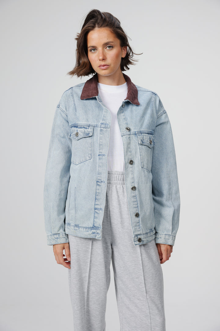 Corduroy Mixed Light Blue Denim Jacket