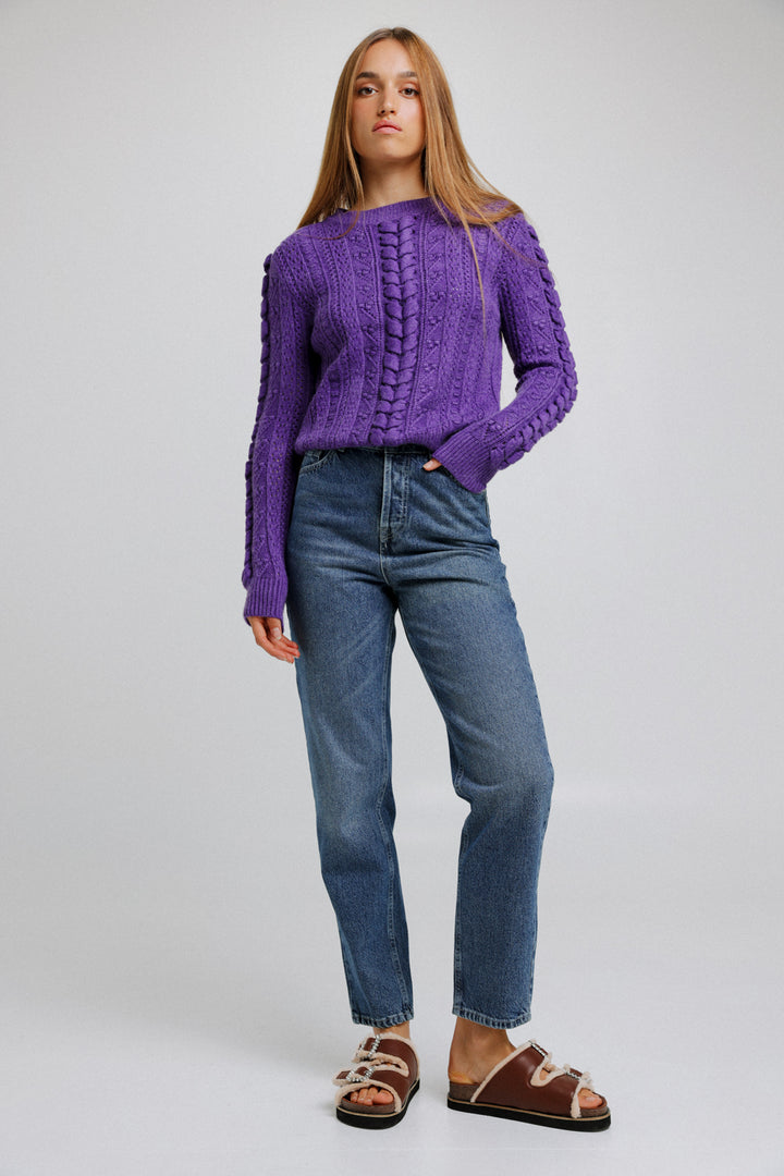 Knitted Braid Purple Sweater