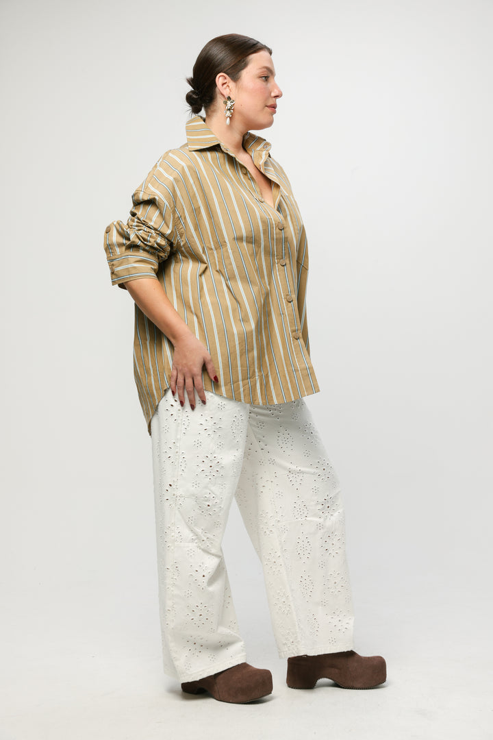 Wide Light Blue Striped Buttoned Shirt