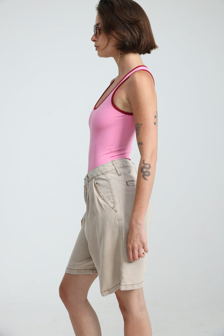 Redefine Beige Denim Shorts