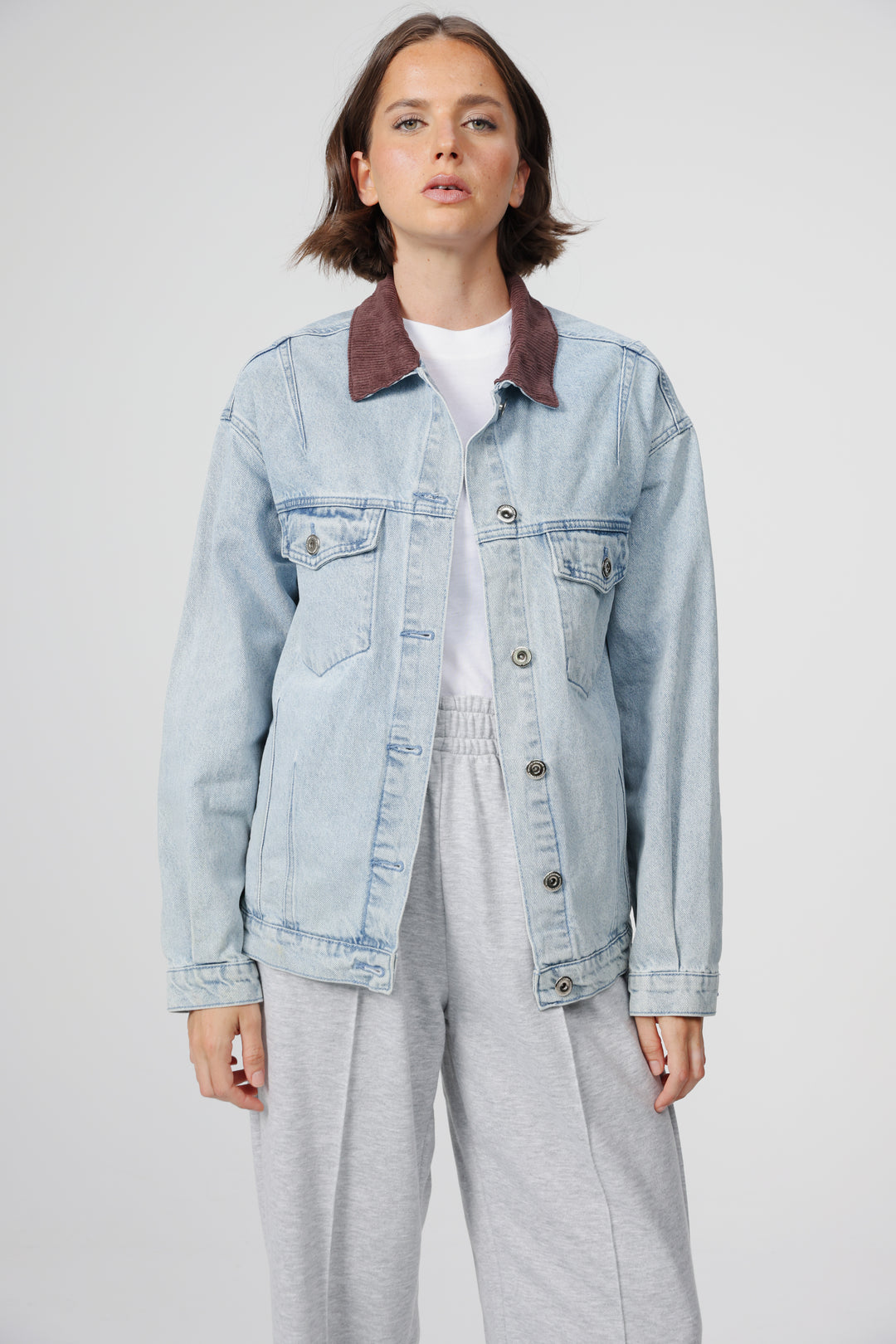 Corduroy Mixed Light Blue Denim Jacket