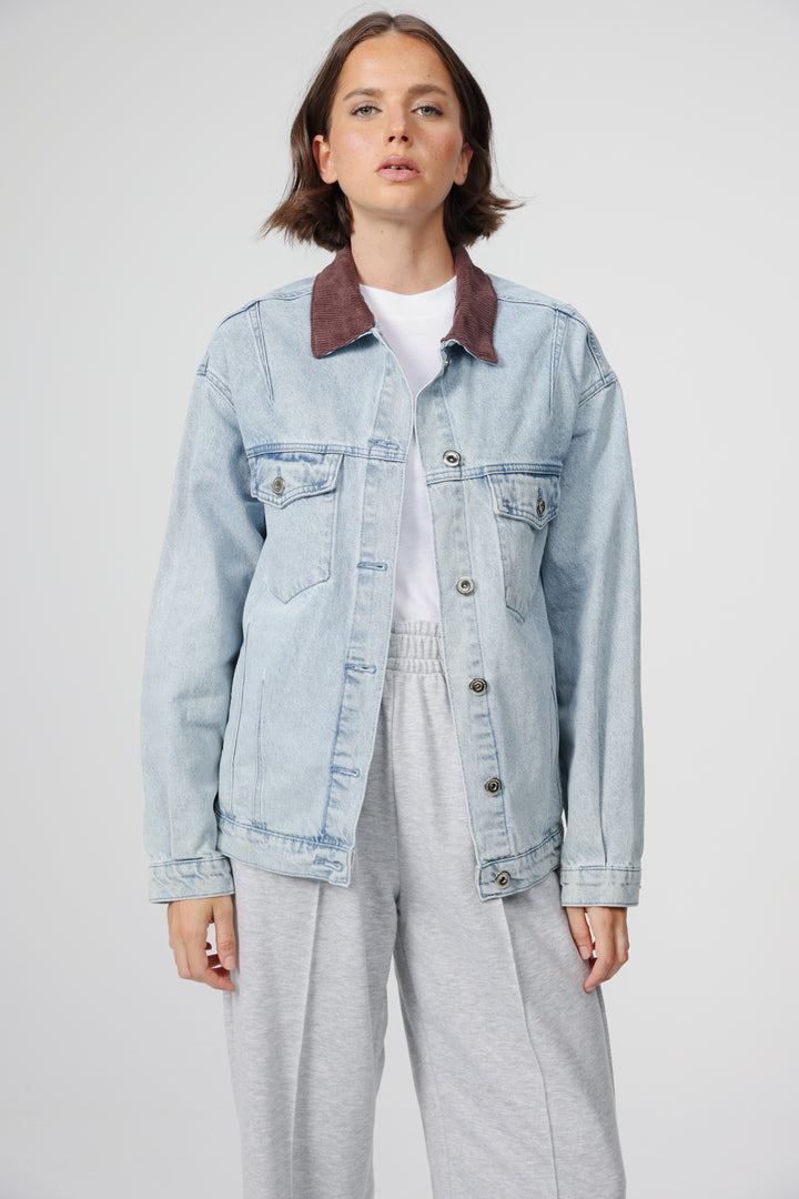 Corduroy Mixed Light Blue Denim Jacket