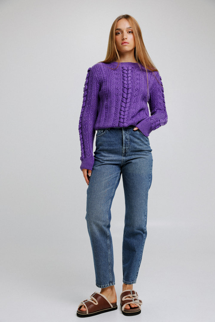 Knitted Braid Purple Sweater