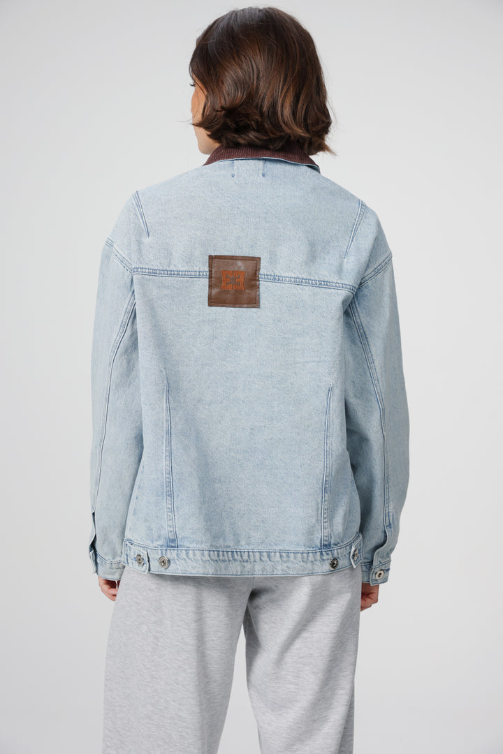 Corduroy Mixed Light Blue Denim Jacket