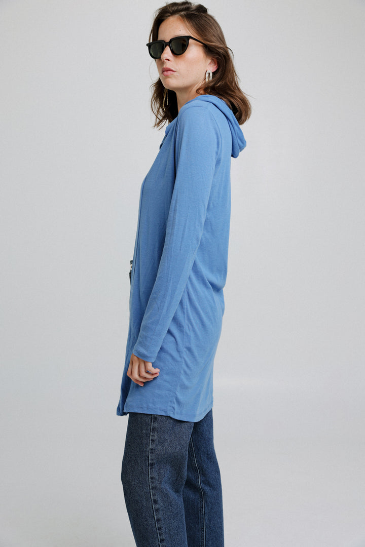 Hoodie Blue Cardigan קרדיגן נשים ארוך בצבע כחול 