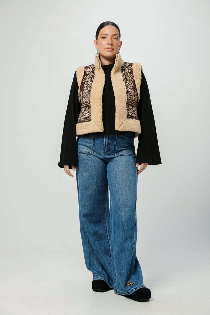 Cozy Brown Embroidered Vest