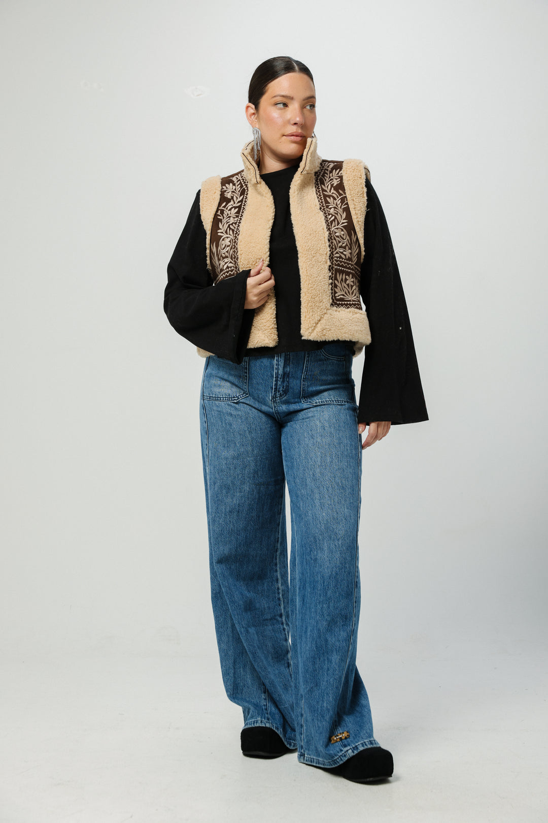 Cozy Brown Embroidered Vest