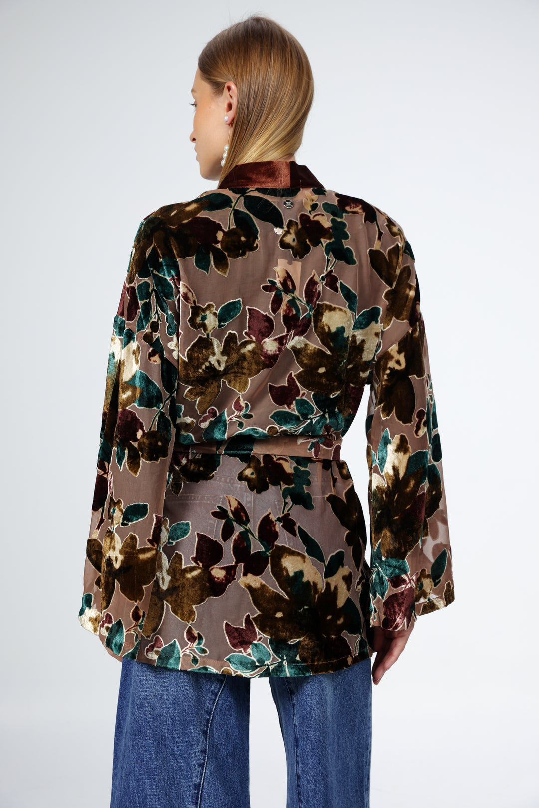 Brown Floral Velvet Kimono