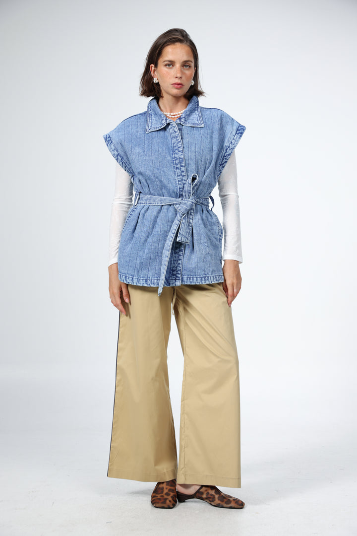 ווסט ג'ינס לנשים בד 100% כותנה Jeruz Light Blue Denim Vest