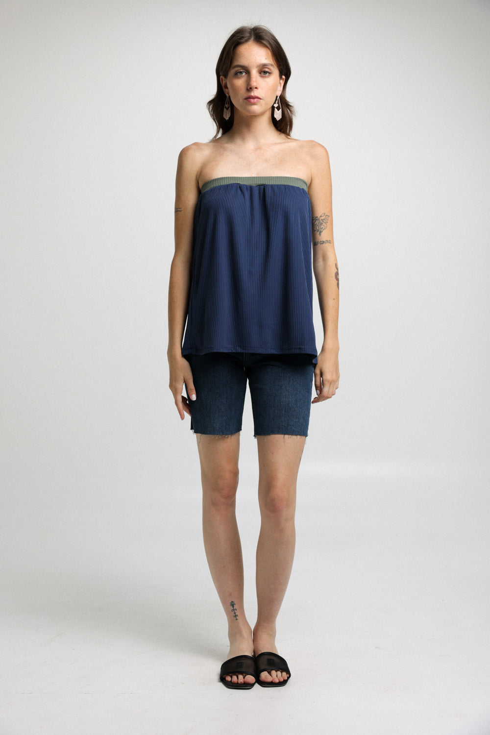 Mix Navy Strapless Top