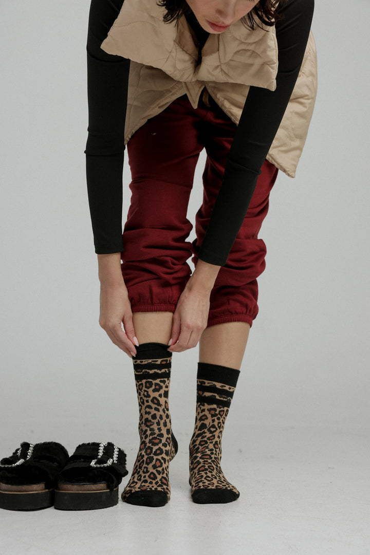 EE Black Striped Leopard Socks