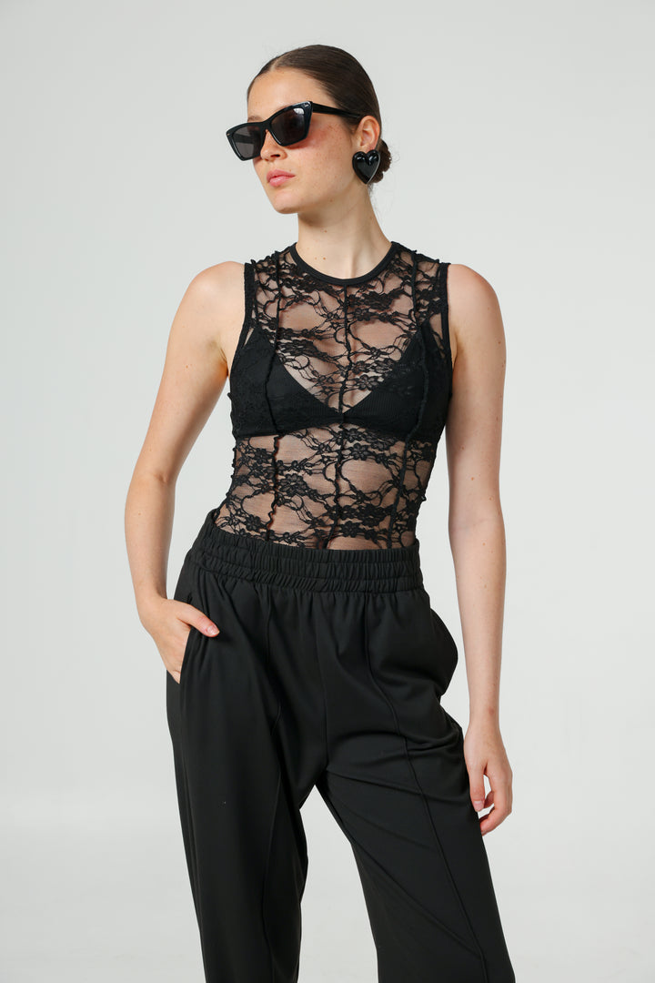 Wooden Black Lace Tank