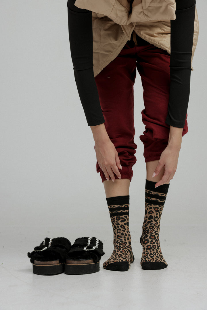 EE Black Striped Leopard Socks