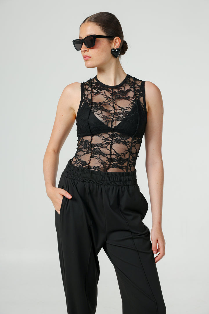 Wooden Black Lace Tank