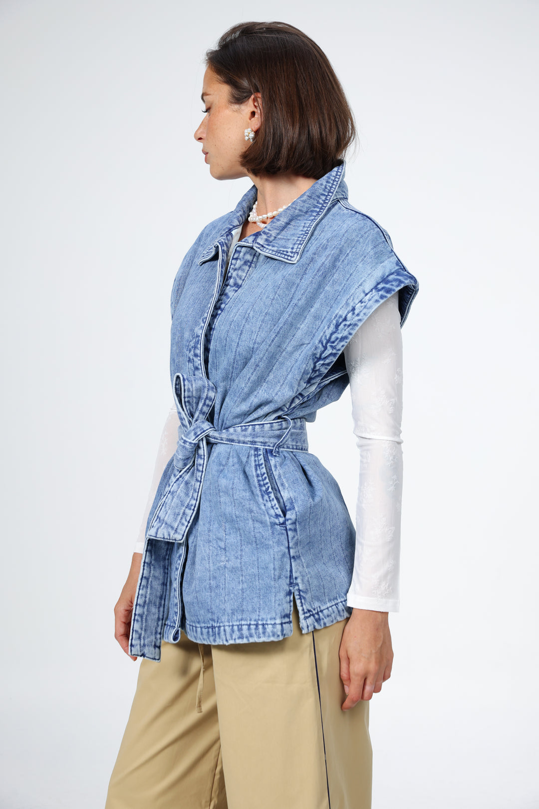ווסט ג'ינס לאישה צבע כחול בהיר Jeruz Light Blue Denim Vest