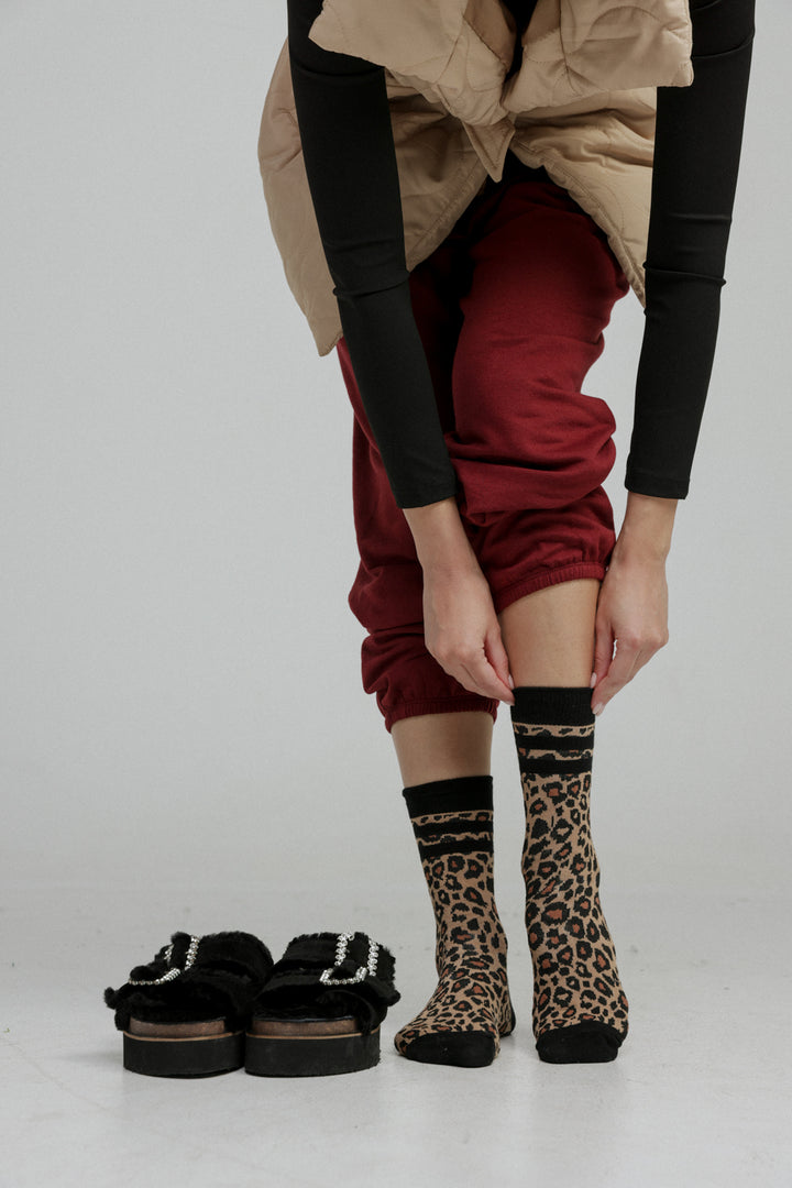 EE Black Striped Leopard Socks