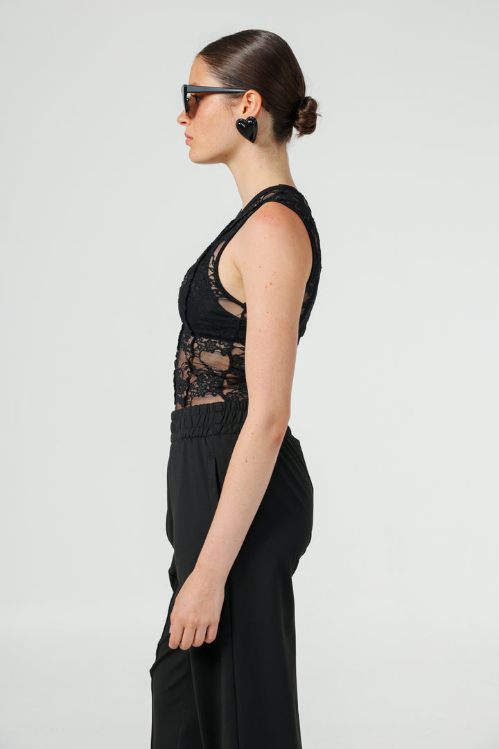 Wooden Black Lace Tank