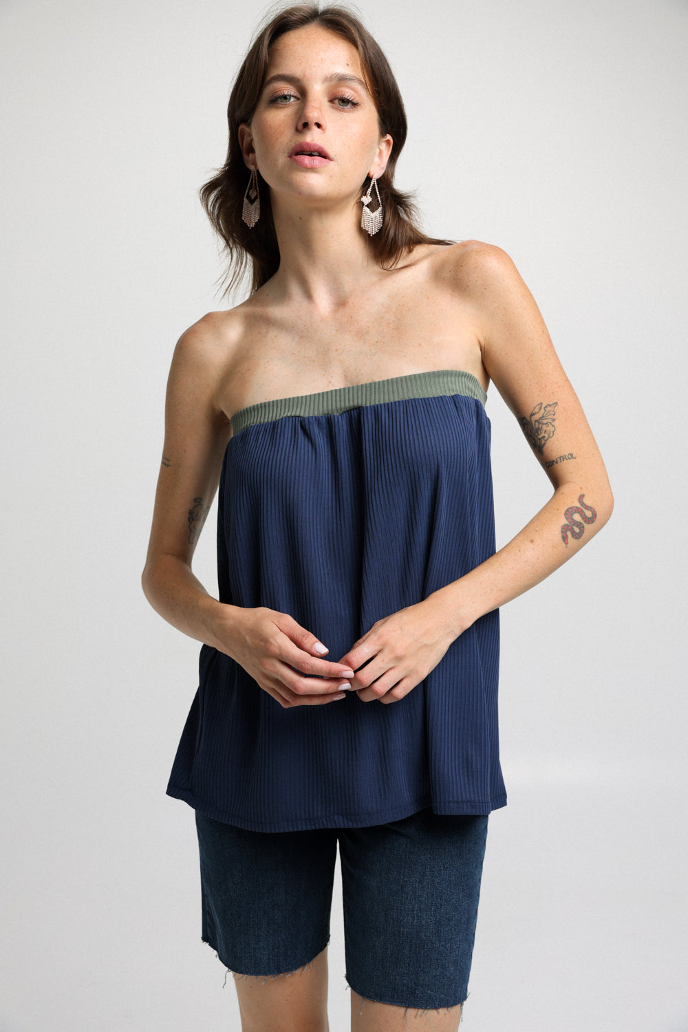 Mix Navy Strapless Top
