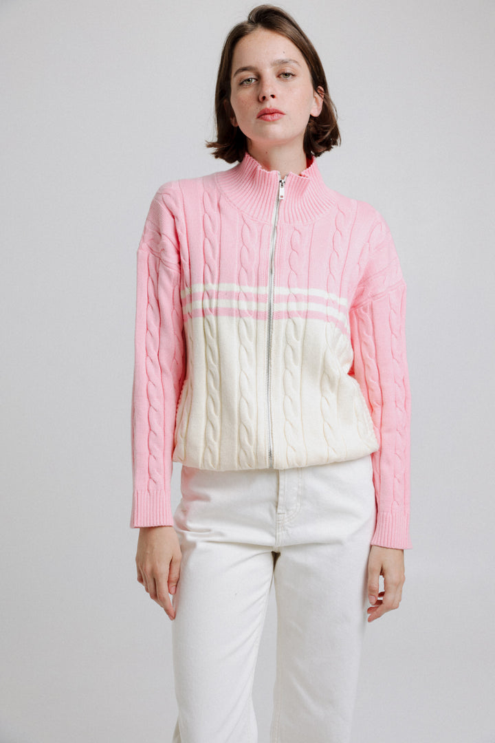 Taste Pink&Cream Zipper Sweatshirt