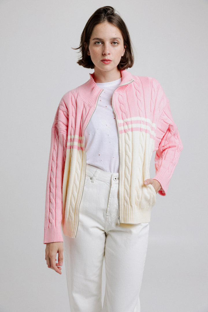 Taste Pink&Cream Zipper Sweatshirt
