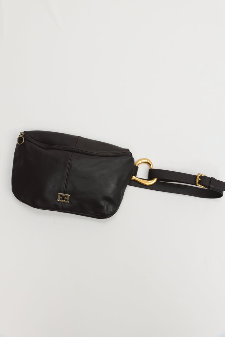 Heart Buckle Brown Leather Belt Bag