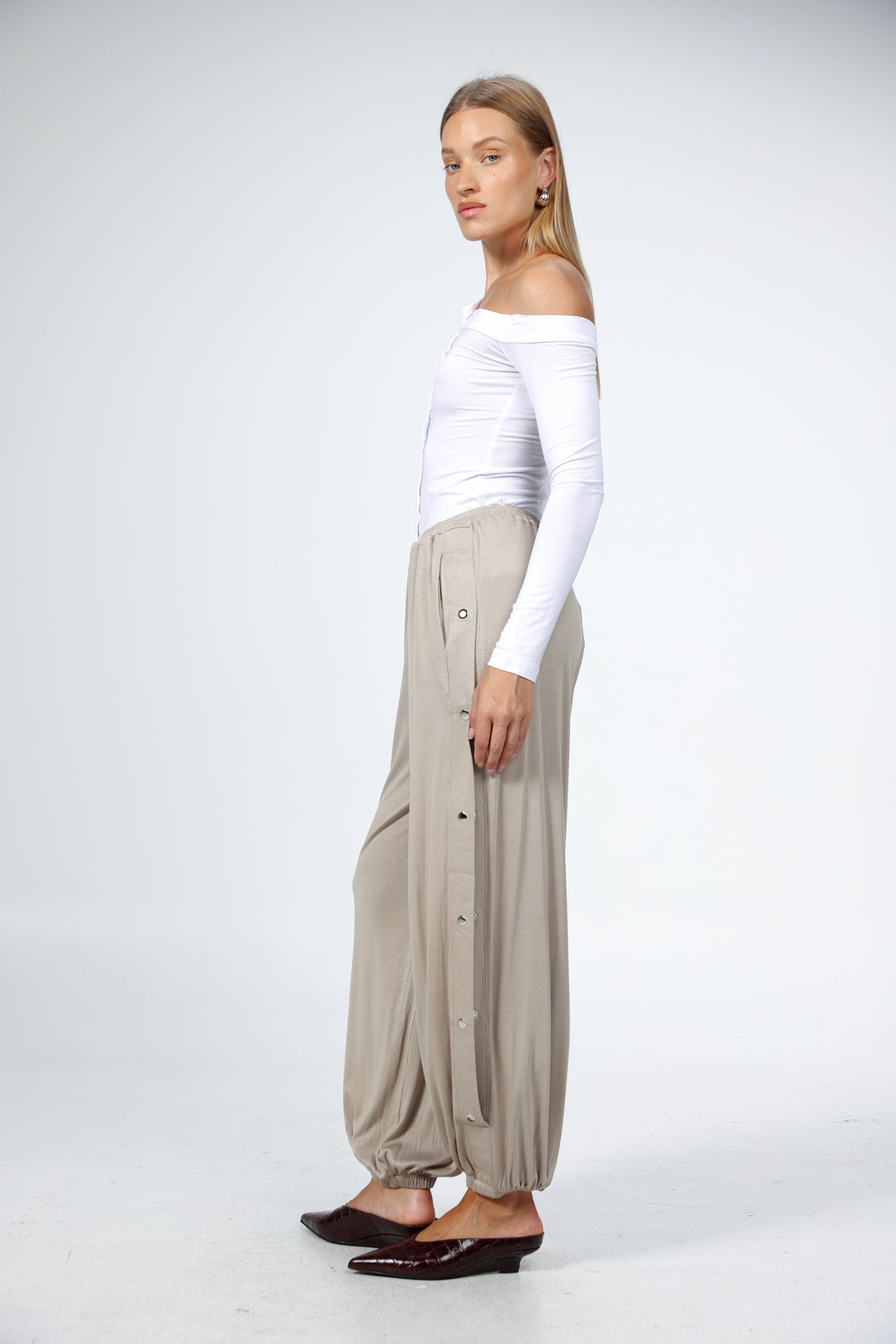 Swan Beige Snap Joggers