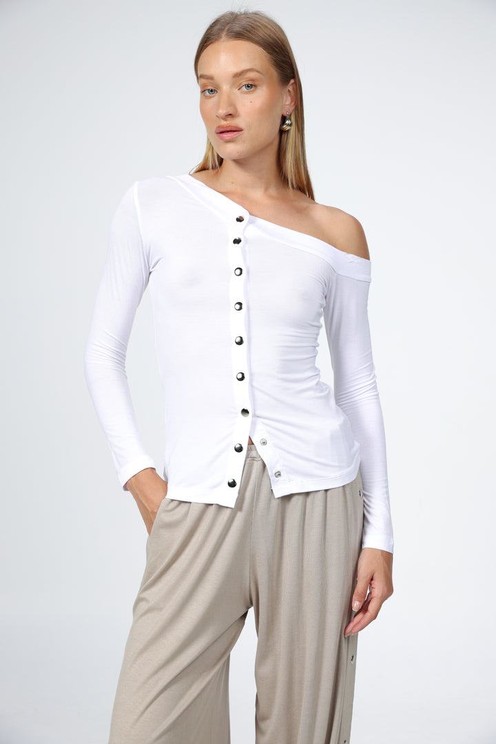 Luna Snaps White One Shoulder Top