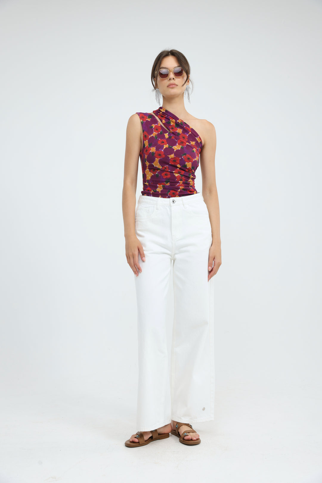 Fade Red Floral One Shoulder Top