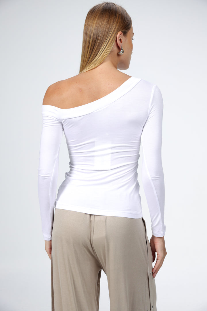 Luna Snaps White One Shoulder Top