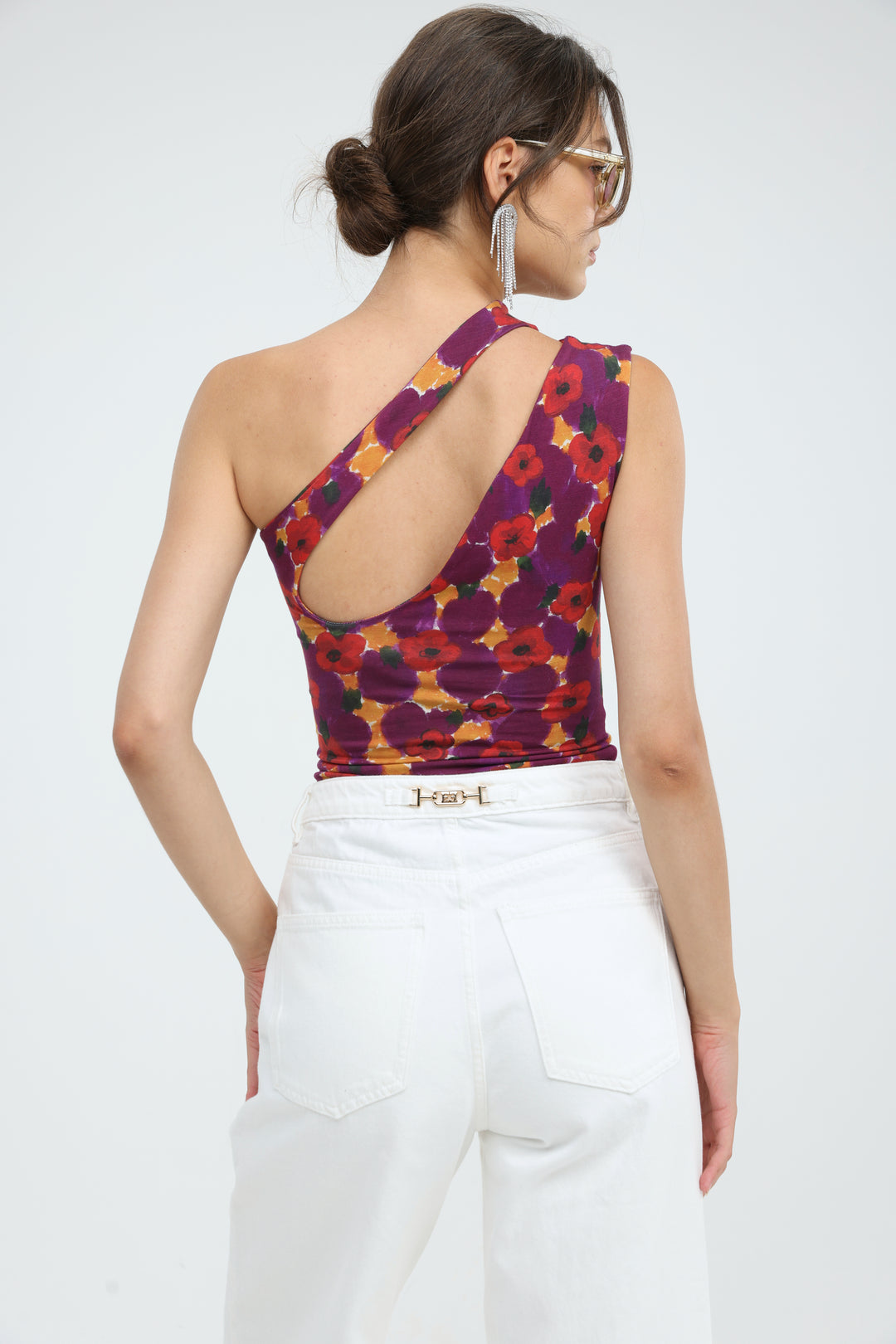 Fade Red Floral One Shoulder Top