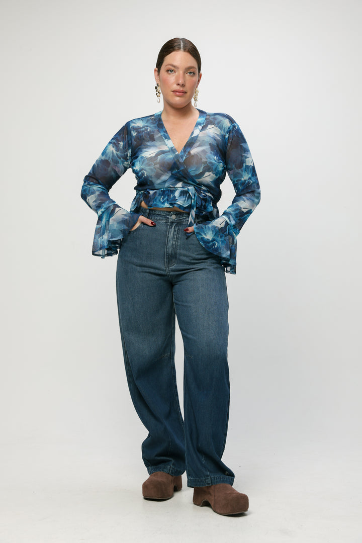 Mirage Blue Wrap Top