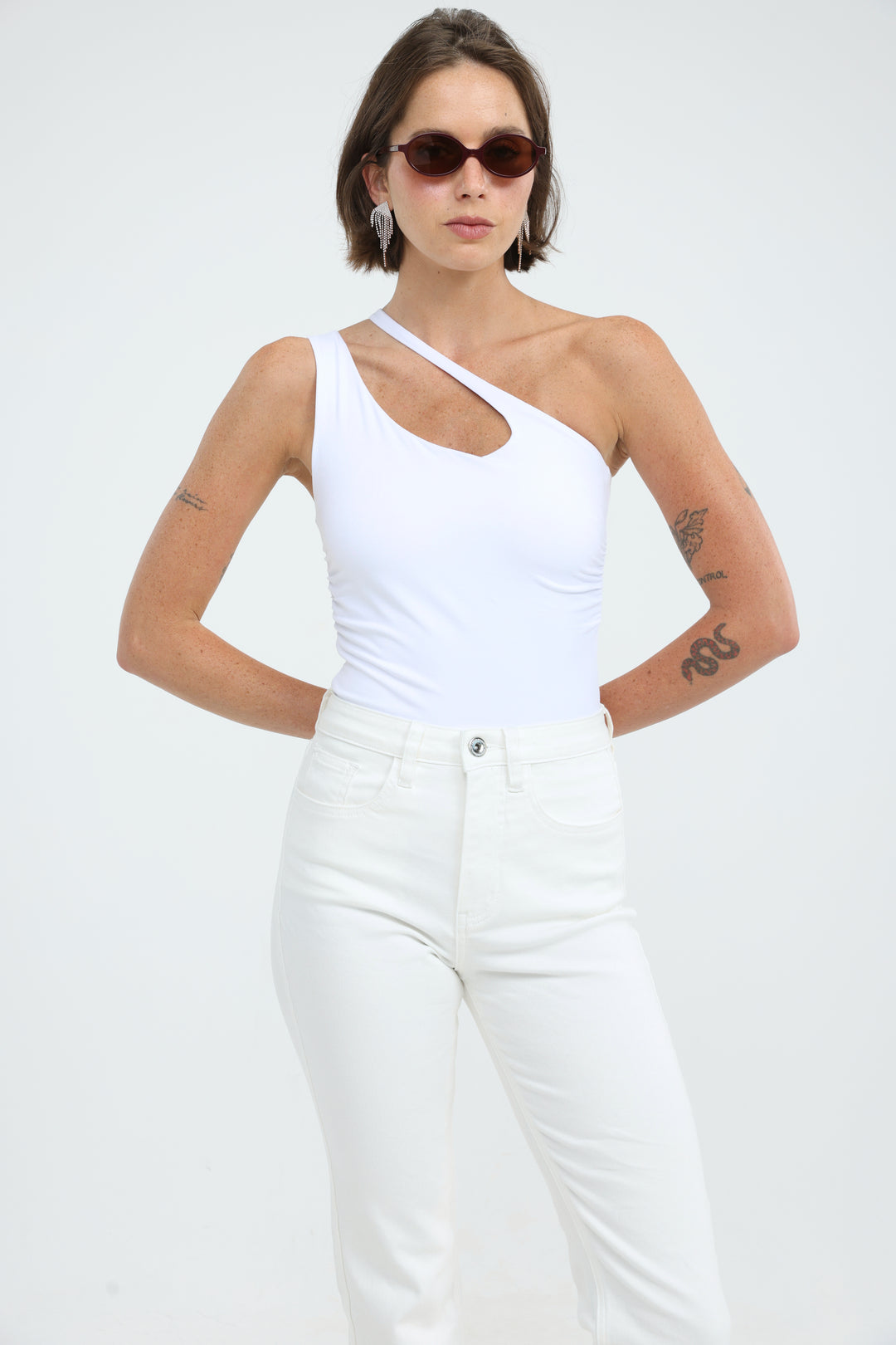 Foundation White One Shoulder Top