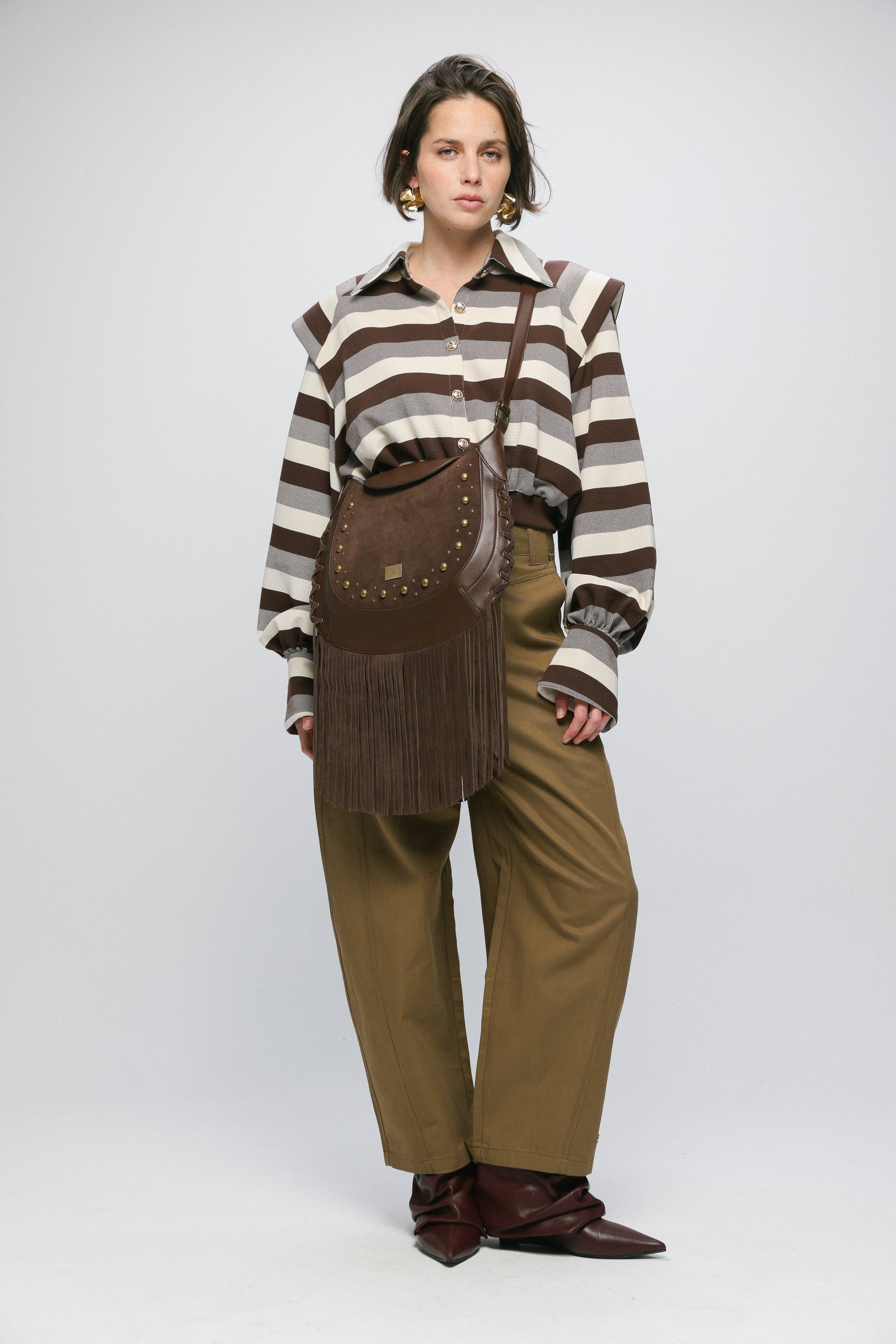 Fringe & Stud Brown Side Bag – SEESTARZ