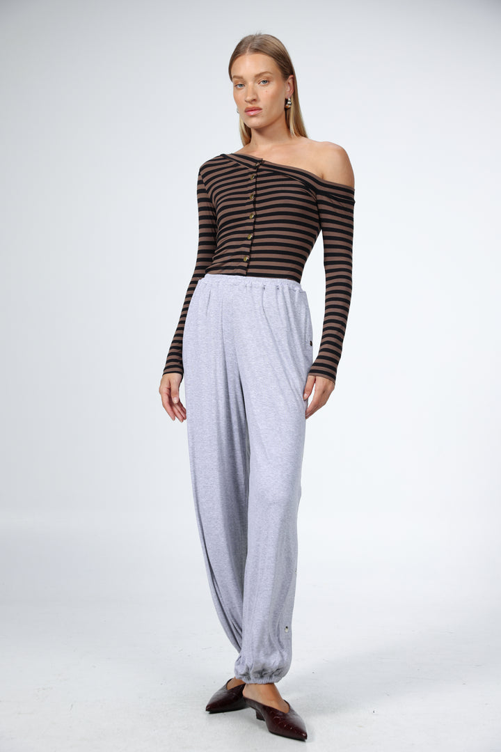 Luna Snaps Brown Stripes One Shoulder Top