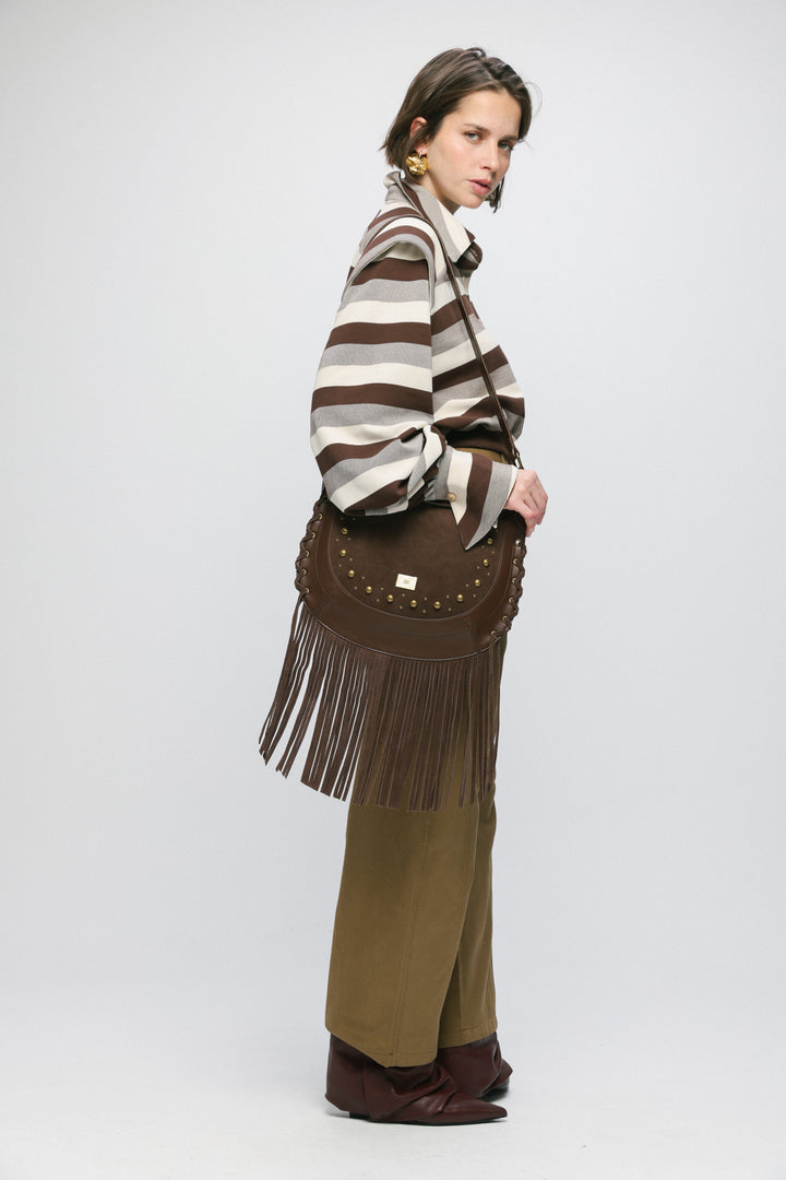 Fringe & Stud Brown Side Bag