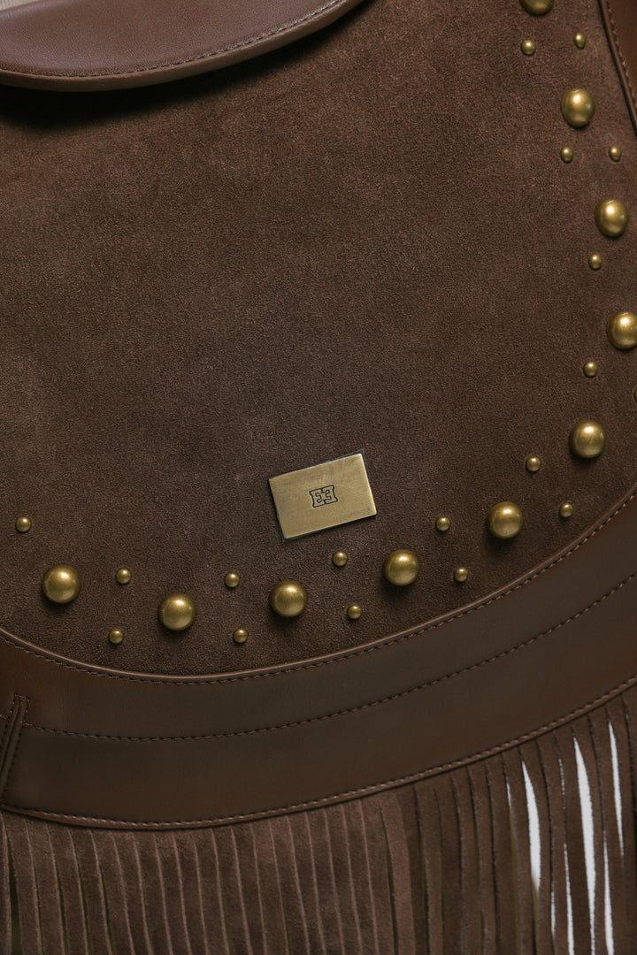 Fringe & Stud Brown Side Bag
