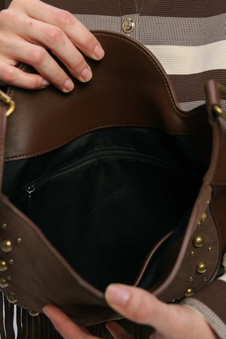 Fringe & Stud Brown Side Bag
