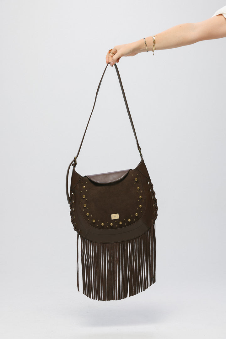 Fringe & Stud Brown Side Bag