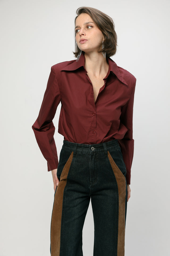 Padded Wine Buttoned Shirt