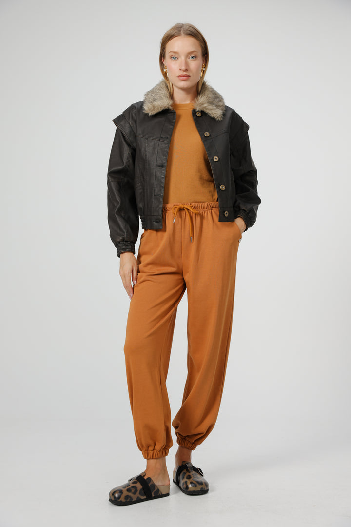 Fifth Brown Faux Leather Jacket