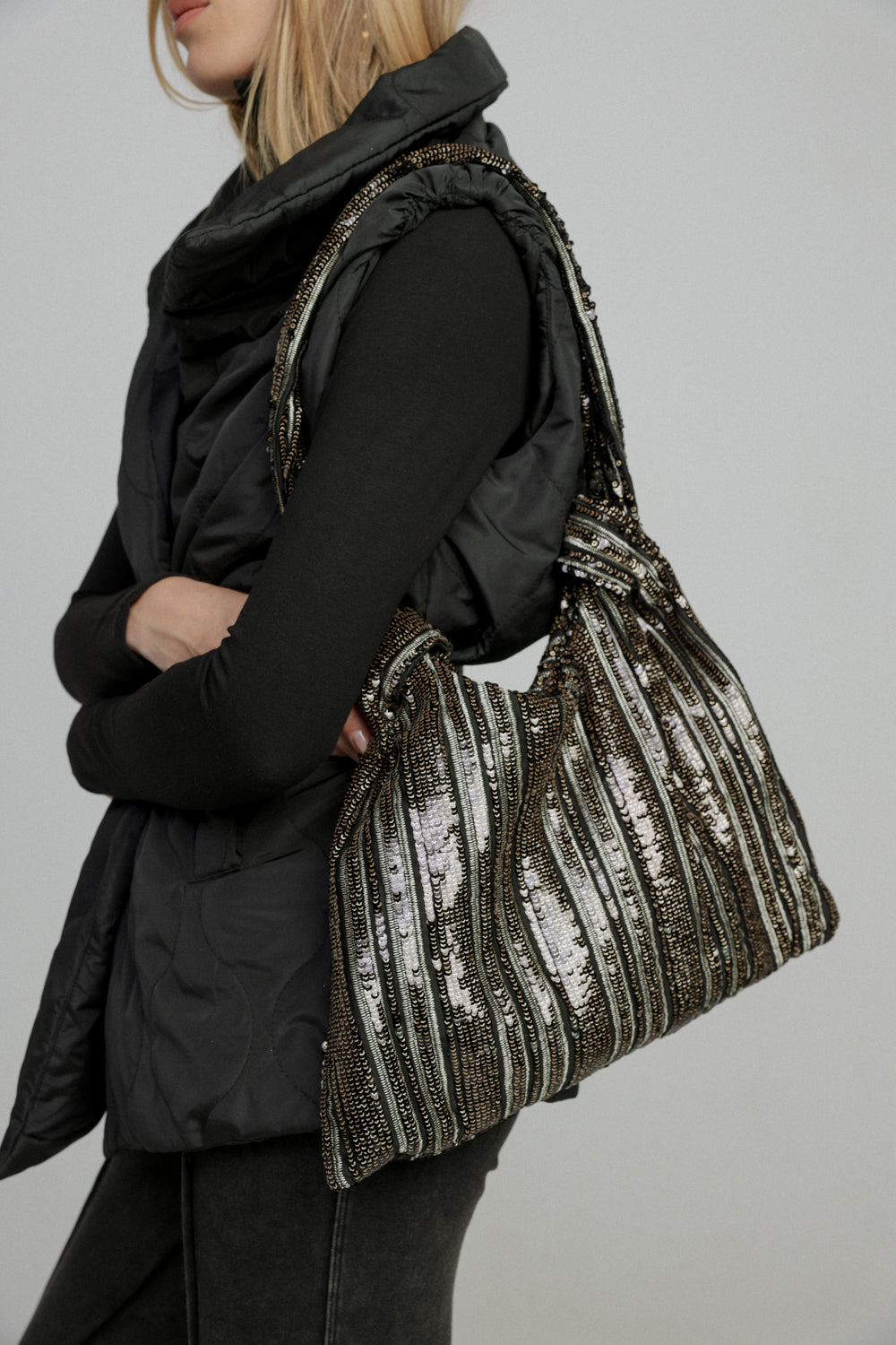 Sequin Black Tote Bag