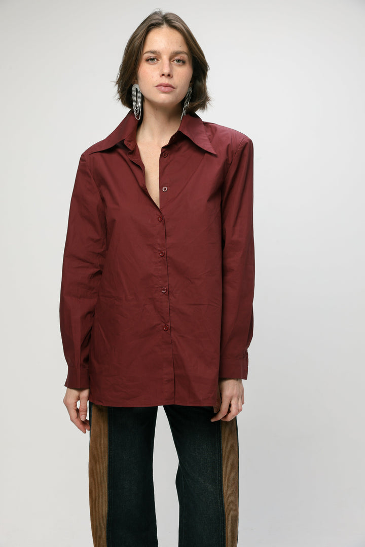 Padded Wine Buttoned Shirt