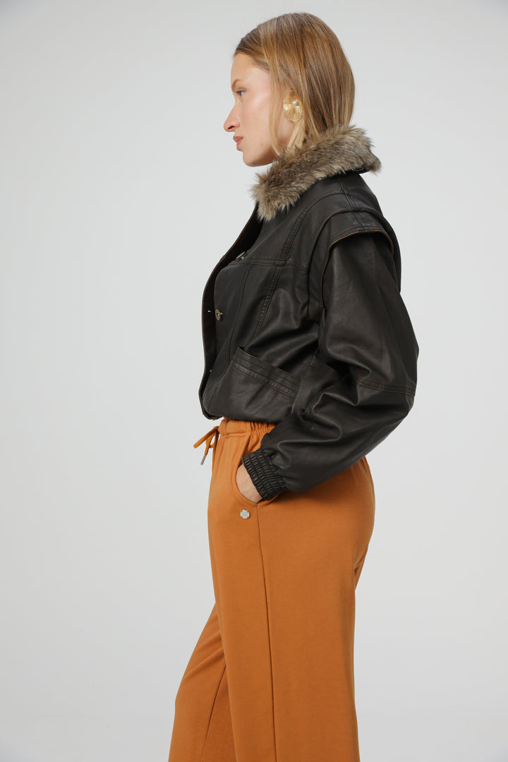 Fifth Brown Faux Leather Jacket